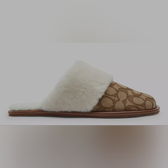 NWOT Coach Ziva Brown Signature Shearling Slippers Size 5 - Picture 2 of 3